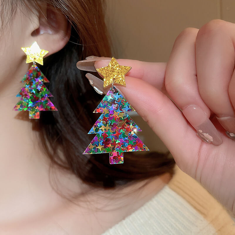 Oversized Christmas Series Santa Claus Acrylic Drop Earrings - Christmas Tree model