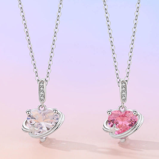 FEELIVE Sweet Pink Heart Planet Zircon Necklace