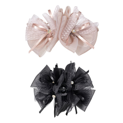 Twin Stars Series Gray Pink and Black Bow-knot Mesh Hair Clip - Feelive