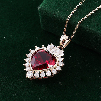 FEELIVE Vintage Red Heart Moissanite Halo Necklace (Heart Moissanite)