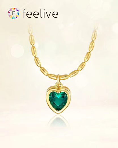 FEELIVE S925 olive chain emerald love heart necklace