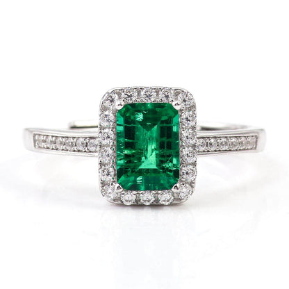 Classic Lab Created Emerald Halo Ring in Sterling Silver - Feelive