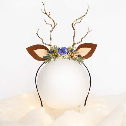 FEELIVE Glowing Simulated Reindeer Antler Navy Pampas Headband【Free Gift Box】