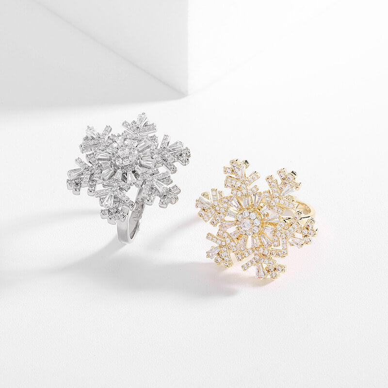 FEELIVE Creative Sparkling Spinning Snowflake Cocktail Ring