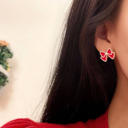 FEELIVE Detachable Sweet Style Red Bow Pearl Tassel Earrings