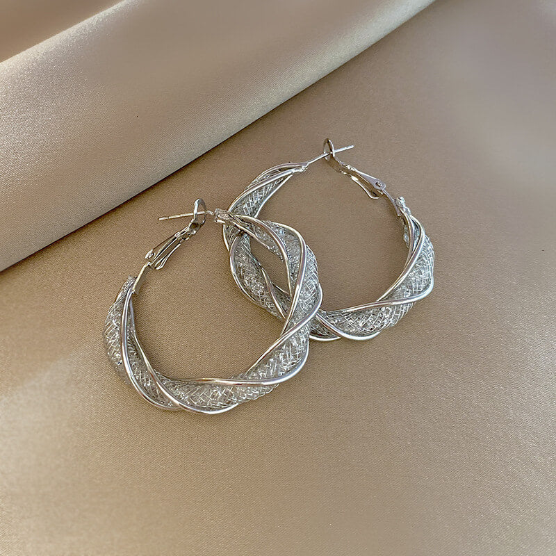 FEELIVE Sparkling Mesh Twist Big Hoop Earrings