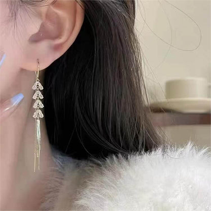 FEELIVE Elegant Style Wheat Tassel Zircon Long Threader Earrings