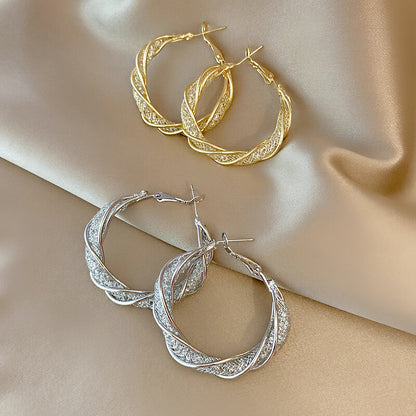 FEELIVE Sparkling Mesh Twist Big Hoop Earrings