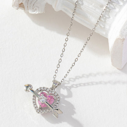 FEELIVE Pink Heart Zircon Cupid's Arrow Necklace