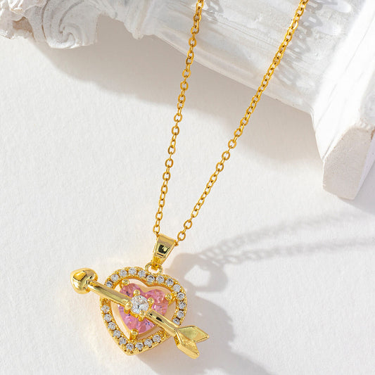 FEELIVE Pink Heart Zircon Cupid's Arrow Necklace