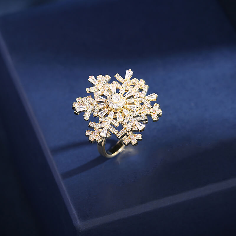 FEELIVE Creative Sparkling Spinning Snowflake Cocktail Ring