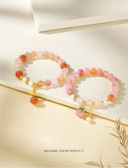 Feelive S925 Pink Agate Beaded Peach Bracelet