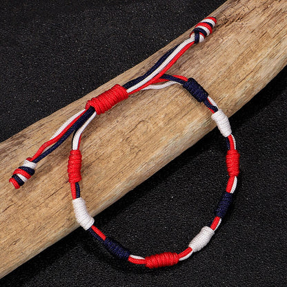 USA Fourth of July Red White Blue Flag Colors Hand Woven Memorial Bracelet