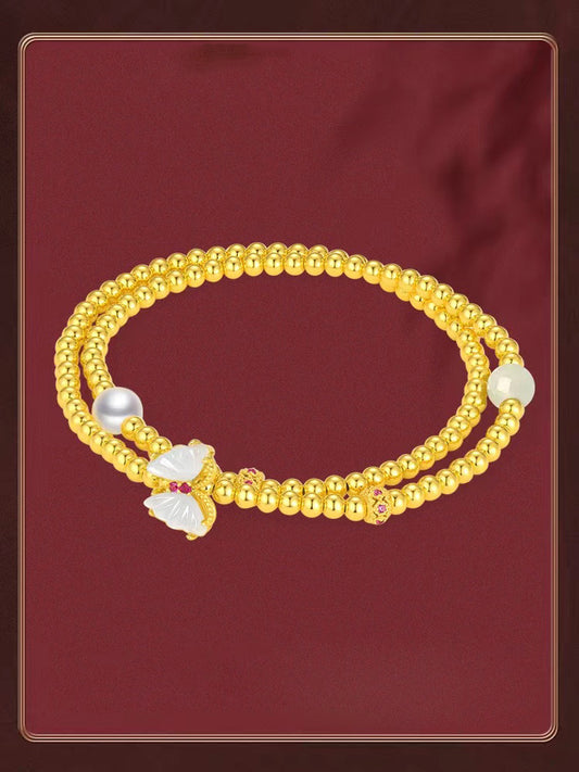 S925 beads with hetian Jade double layer bracelet