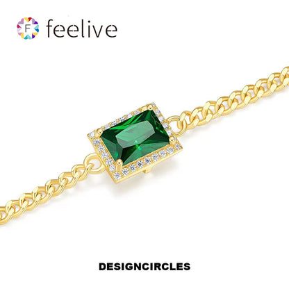 Feelive original S925 Silver 18k gold plated Forest Green Cuban chain Necklace