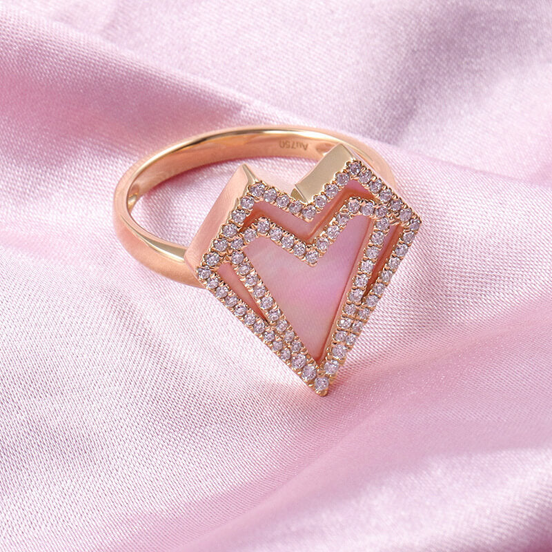 FEELIVE Exaggerated Heart Moissanite Inlaid 10K Gold Cocktail Ring (Round Moissanite)