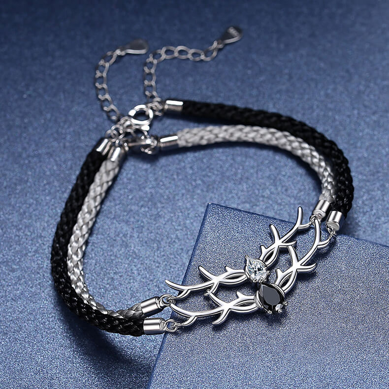 Christmas Reindeer Zircon Braided Couple Bracelets in Sterling Silver