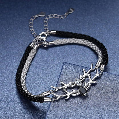 Christmas Reindeer Zircon Braided Couple Bracelets in Sterling Silver