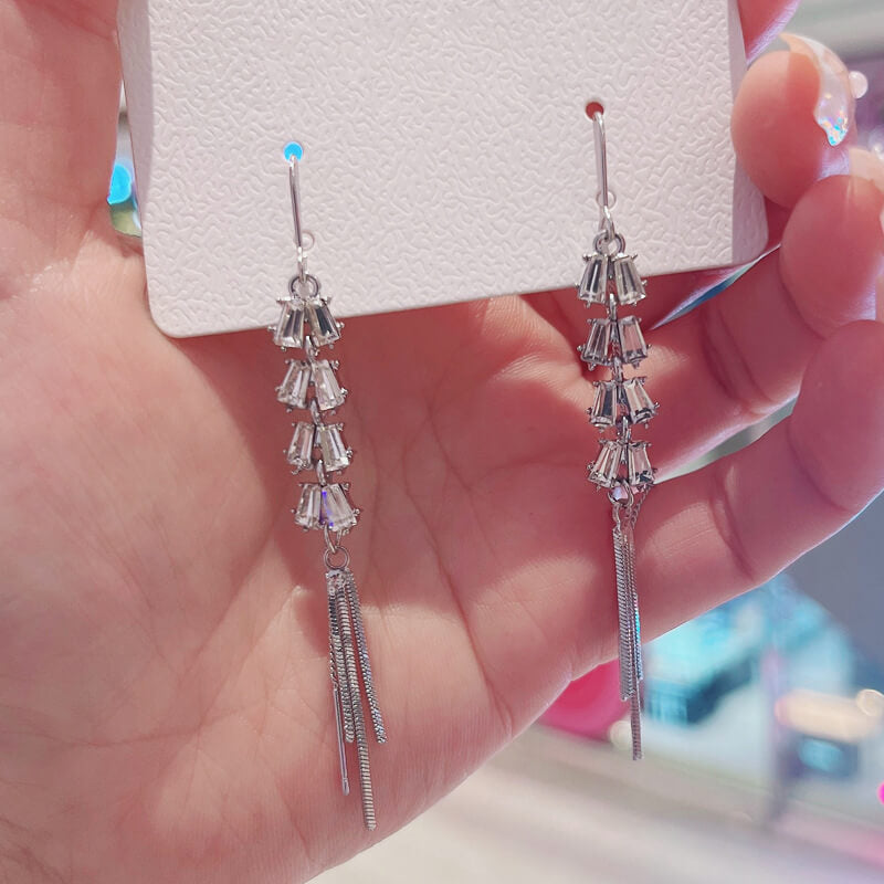 FEELIVE Elegant Style Wheat Tassel Zircon Long Threader Earrings