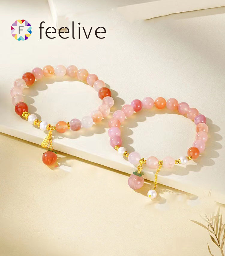 Feelive S925 Pink Agate Beaded Peach Bracelet