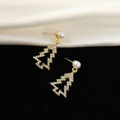 FEELIVE Golden Christmas Tree Imitation Pearl Earrings