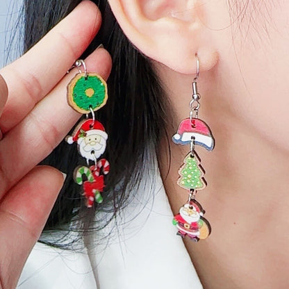 Christmas Series Santa Claus Wood Drop Earrings