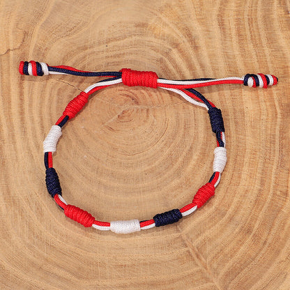 USA Fourth of July Red White Blue Flag Colors Hand Woven Memorial Bracelet