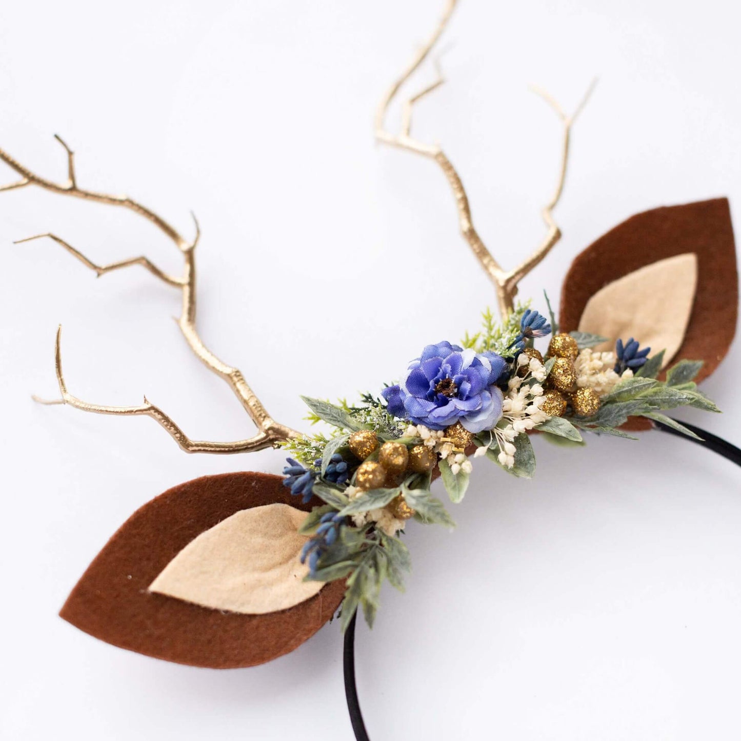 FEELIVE Glowing Simulated Reindeer Antler Navy Pampas Headband【Free Gift Box】