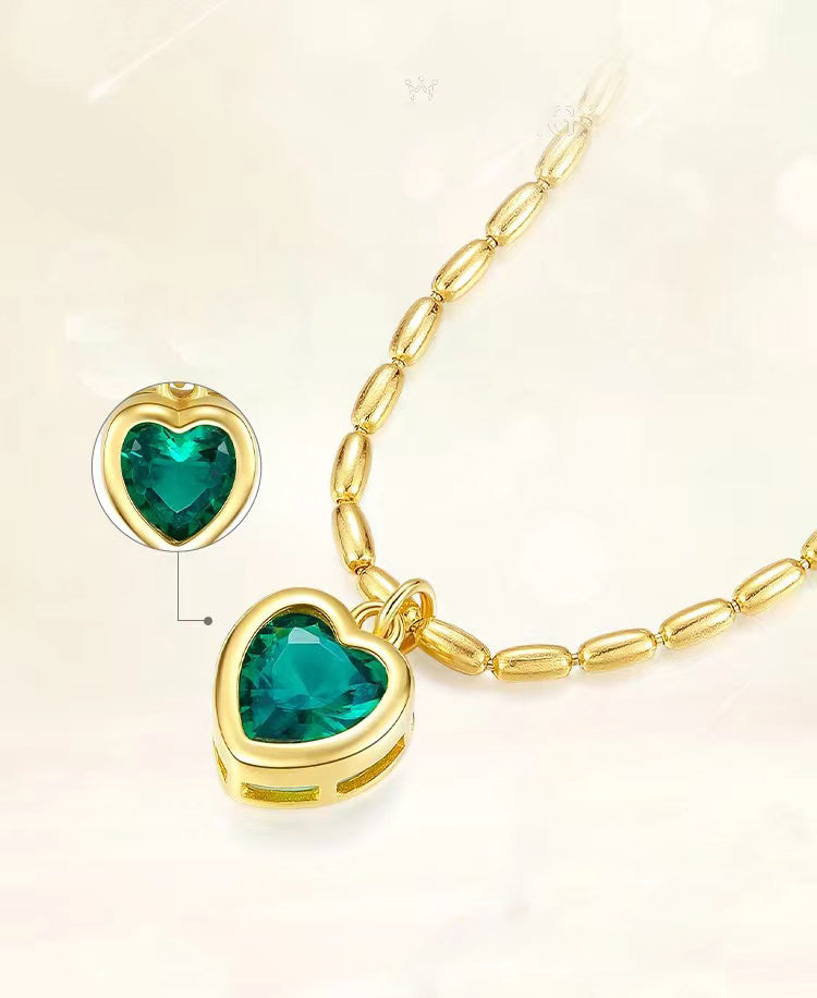 FEELIVE S925 olive chain emerald love heart necklace