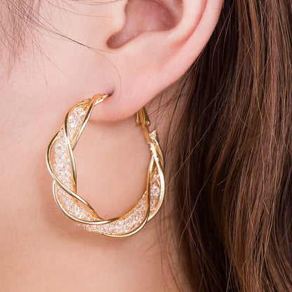 FEELIVE Sparkling Mesh Twist Big Hoop Earrings