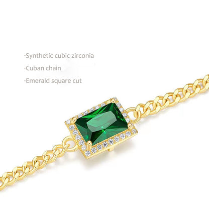 Feelive original S925 Silver 18k gold plated Forest Green Cuban chain Necklace