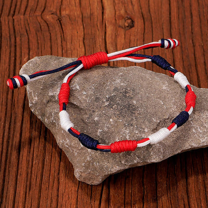 USA Fourth of July Red White Blue Flag Colors Hand Woven Memorial Bracelet