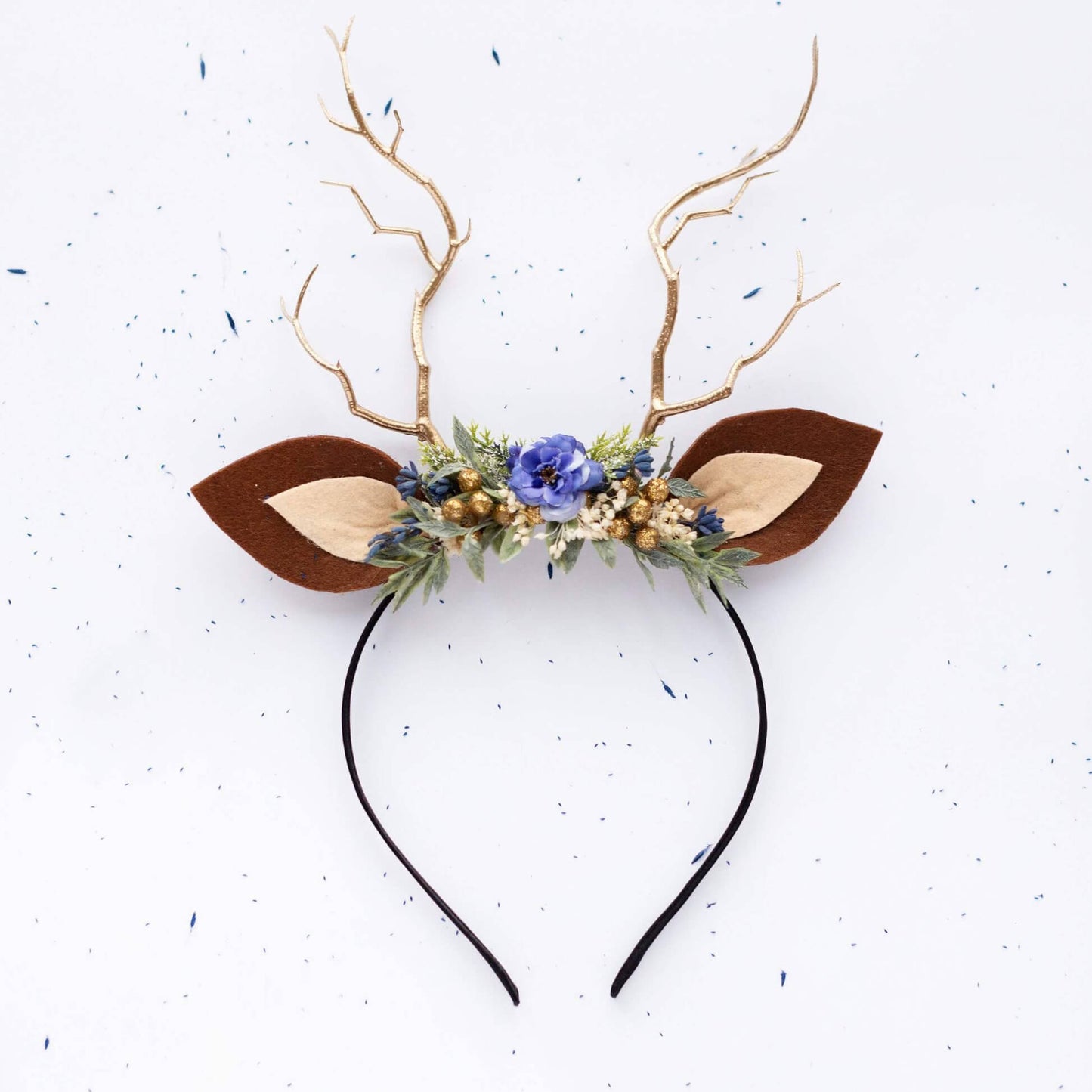 FEELIVE Glowing Simulated Reindeer Antler Navy Pampas Headband【Free Gift Box】