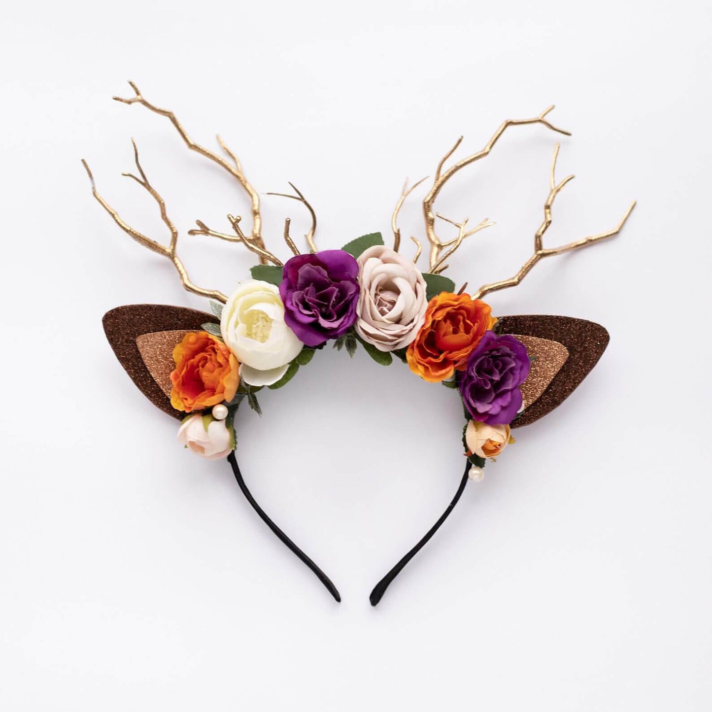 FEELIVE Glowing Simulated Reindeer Antler Lavender Aster & Burnt Orange Headband【Free Gift Box】