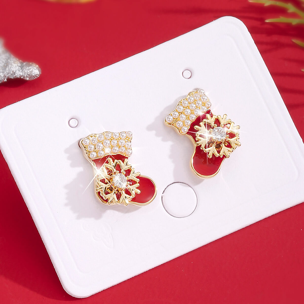 FEELIVE Creative Spinning Snowflake Christmas Socks Earrings