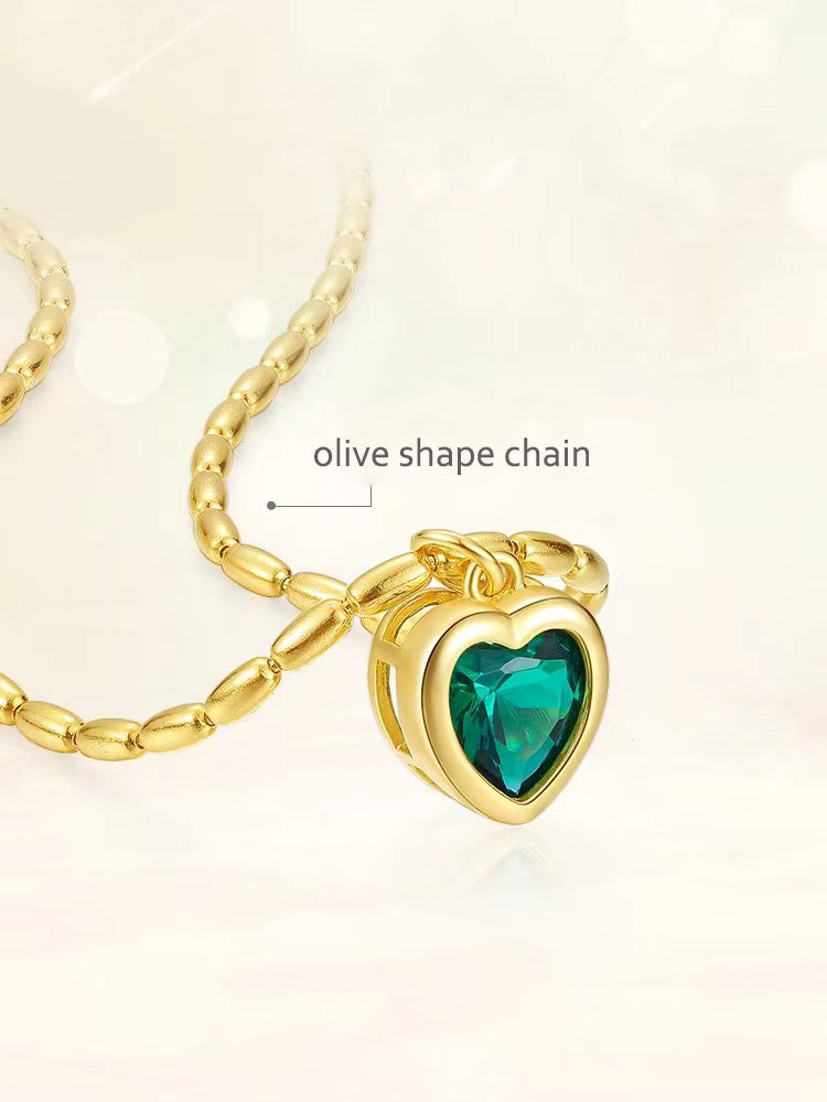 FEELIVE S925 olive chain emerald love heart necklace