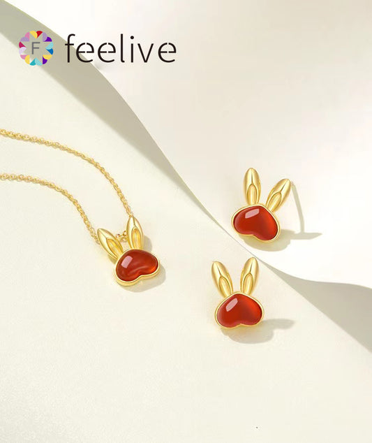 FEELIVE S925 Sterling Silver Red Rabbit Necklace