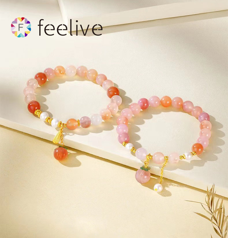 Feelive S925 Pink Agate Beaded Peach Bracelet