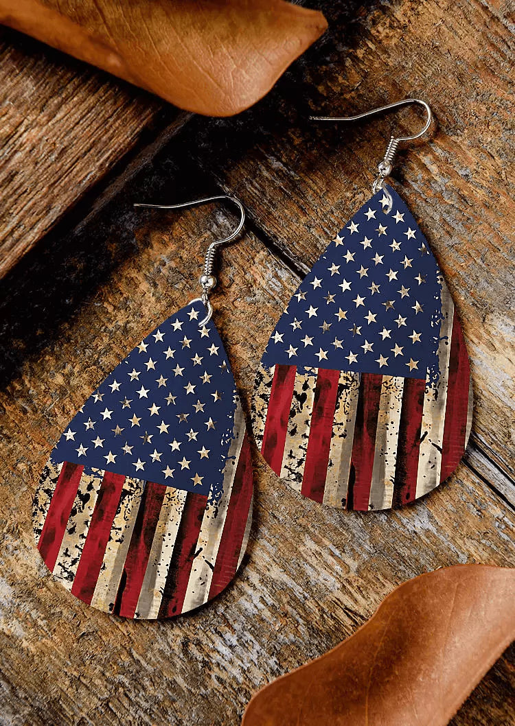 American Flag Star Water Drop Earrings