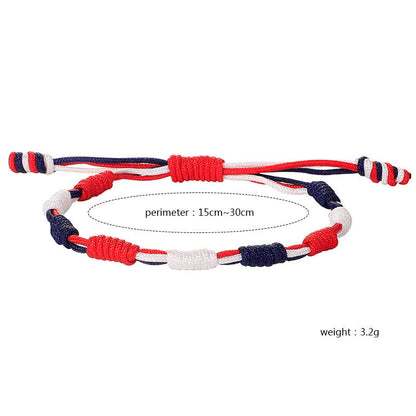 USA Fourth of July Red White Blue Flag Colors Hand Woven Memorial Bracelet