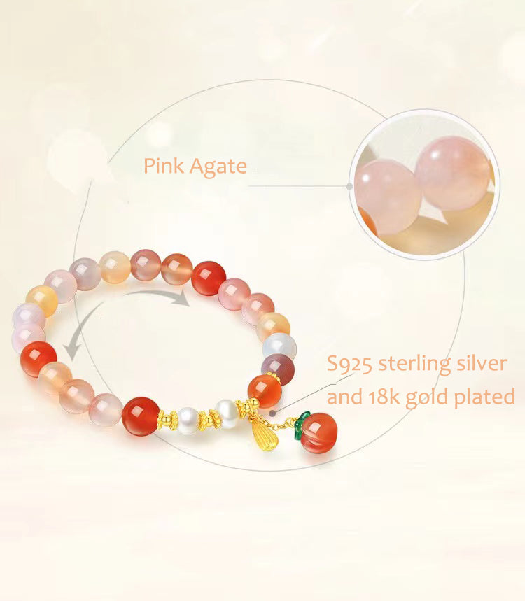 Feelive S925 Pink Agate Beaded Peach Bracelet