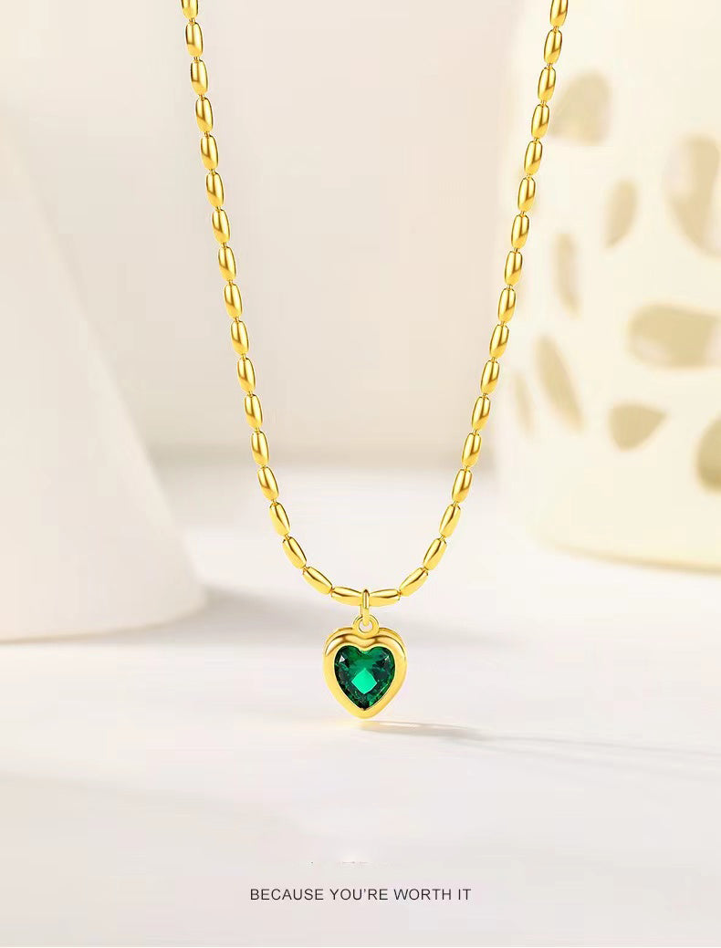 FEELIVE S925 olive chain emerald love heart necklace