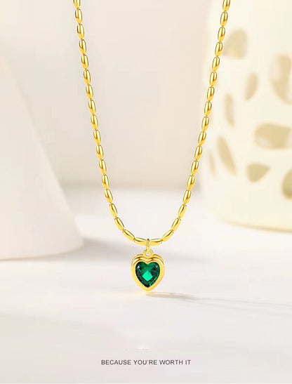 FEELIVE S925 olive chain emerald love heart necklace