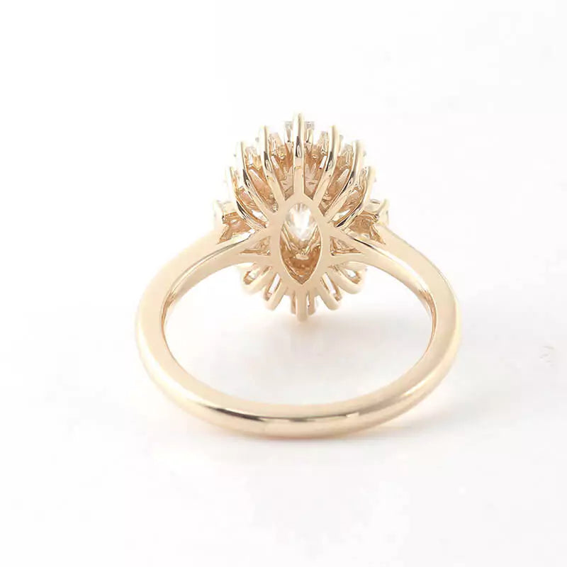 Vintage Style Marquise-cut Moissanite Halo Ring in 10K Gold back