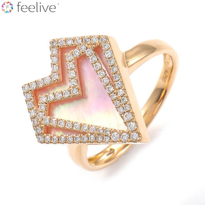 FEELIVE Exaggerated Heart Moissanite Inlaid 10K Gold Cocktail Ring (Round Moissanite)