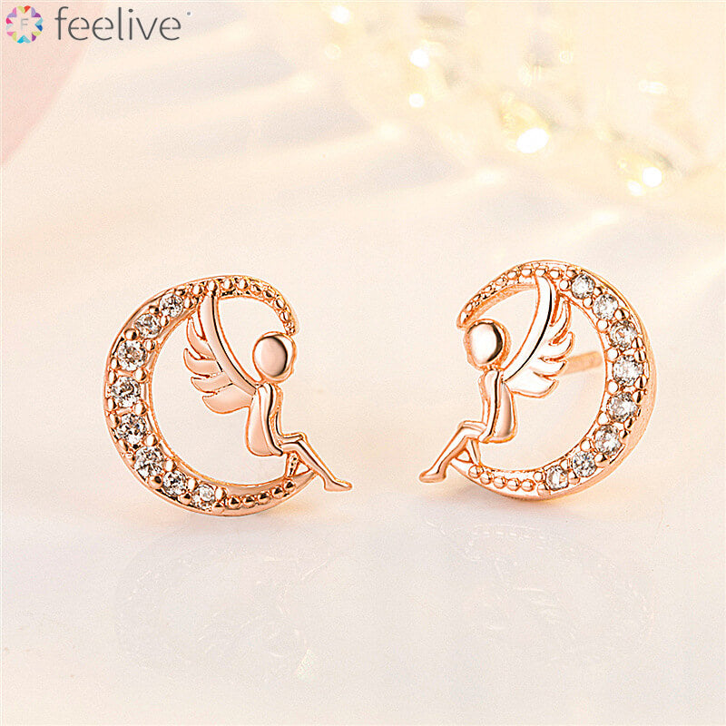 FEELIVE Moon Angel Zircon Gold Plated Earrings