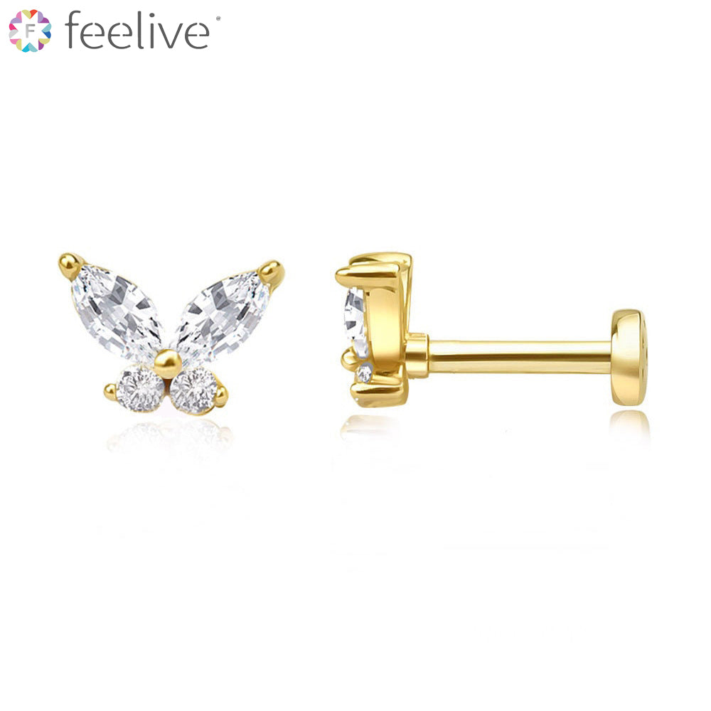 Butterfly Shaped Zircon Gold Vermeil Nap Earring