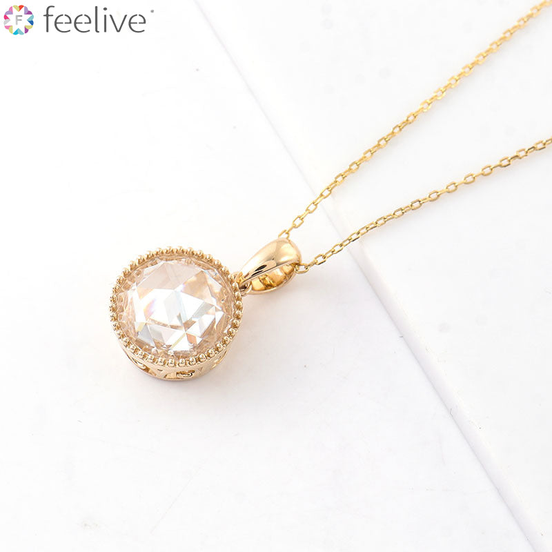 FEELIVE Classic Vintage Solitaire Moissanite 14K Gold Necklace (1ct Round Moissanite)