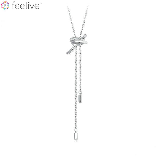 Minimalist Style Knotted Pull-out Y Necklace in Sterling Silver - Feelive