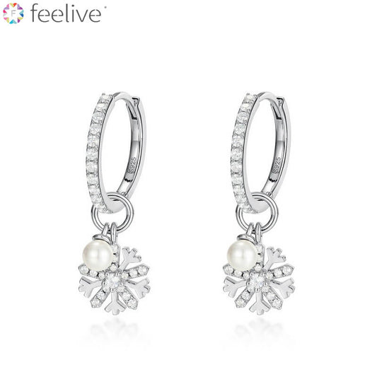 Elegant Snowflake Shell Pearl Sterling Silver Earrings